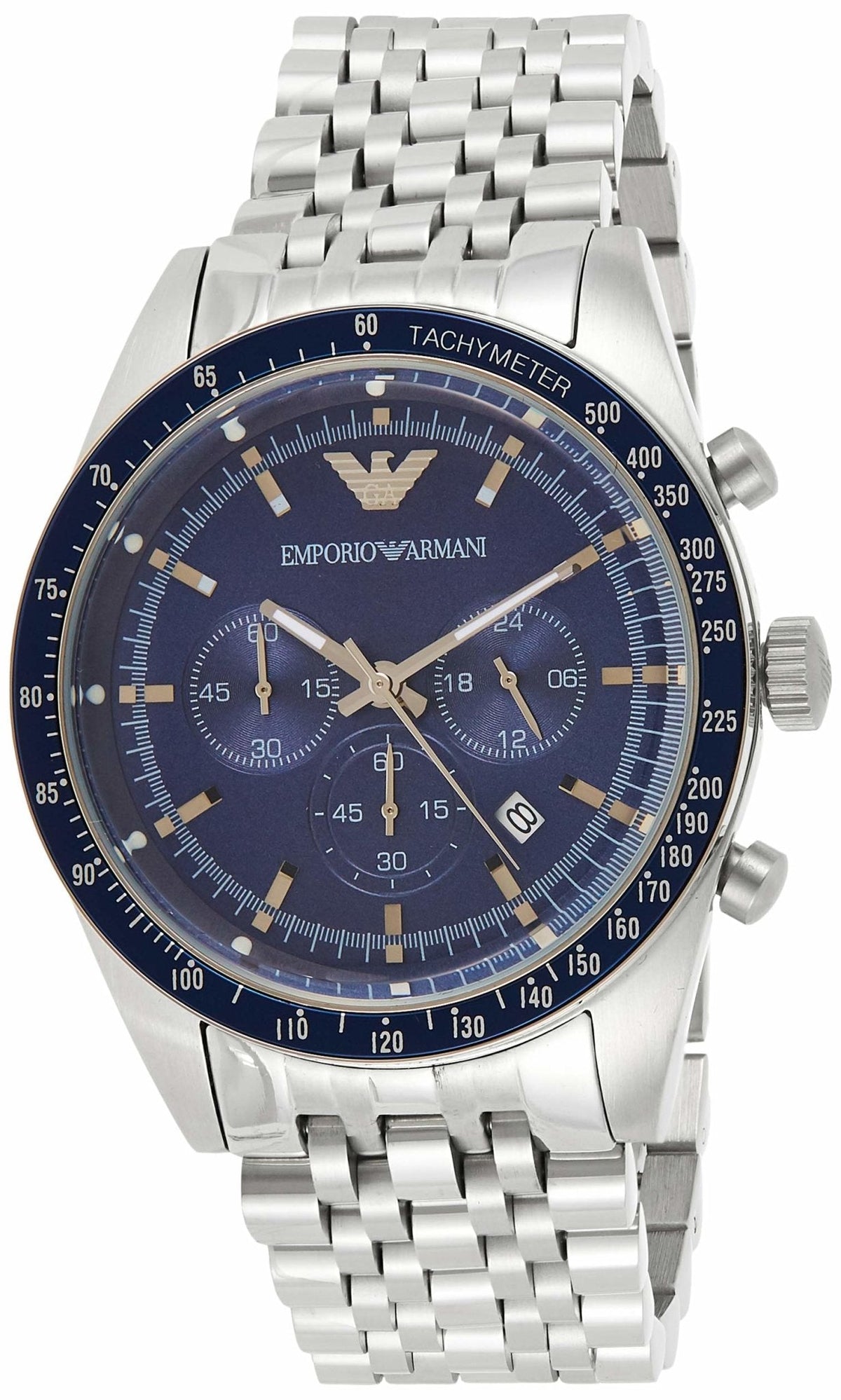 Emporio Armani Sportivo Chronograph Blue Dial Silver Steel Strap Watch For Men - AR6072