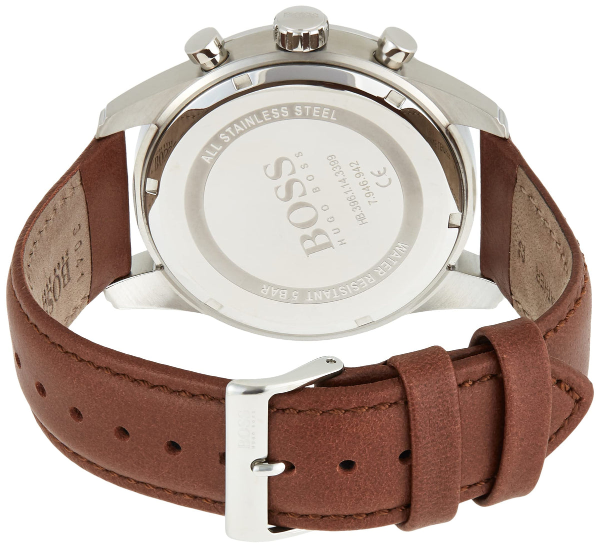 Hugo Boss Skymaster Chronograph Grey Dial Brown Leather Strap Watch for Men - 1513787