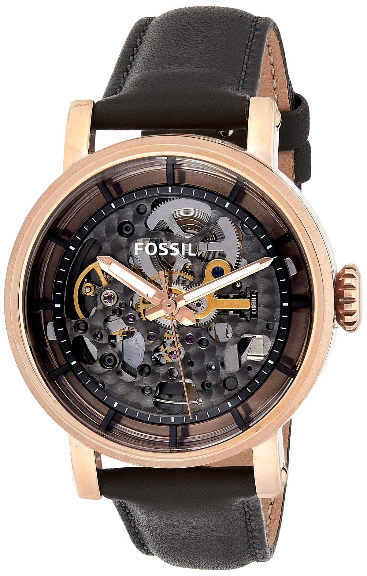Fossil Boyfriend Automatic Skeleton Grey Dial Grey Leather Strap Watch for Women - ME3089