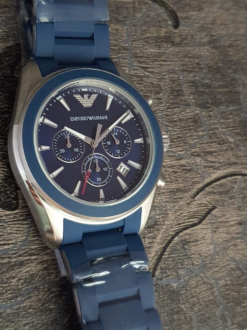 Emporio Armani Sigma Chronograph Blue Dial Blue Silicone Strap Watch for Men - AR6068