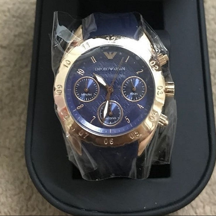 Emporio Armani Sportivo Chronograph Blue Dial Blue Silicone Strap Watch for Women - AR5939