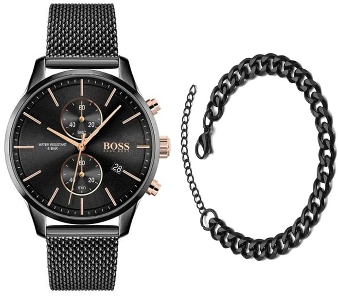 Hugo Boss Associate Chronograph Black Dial Black Mesh Bracelet Watch for Men - 1513811