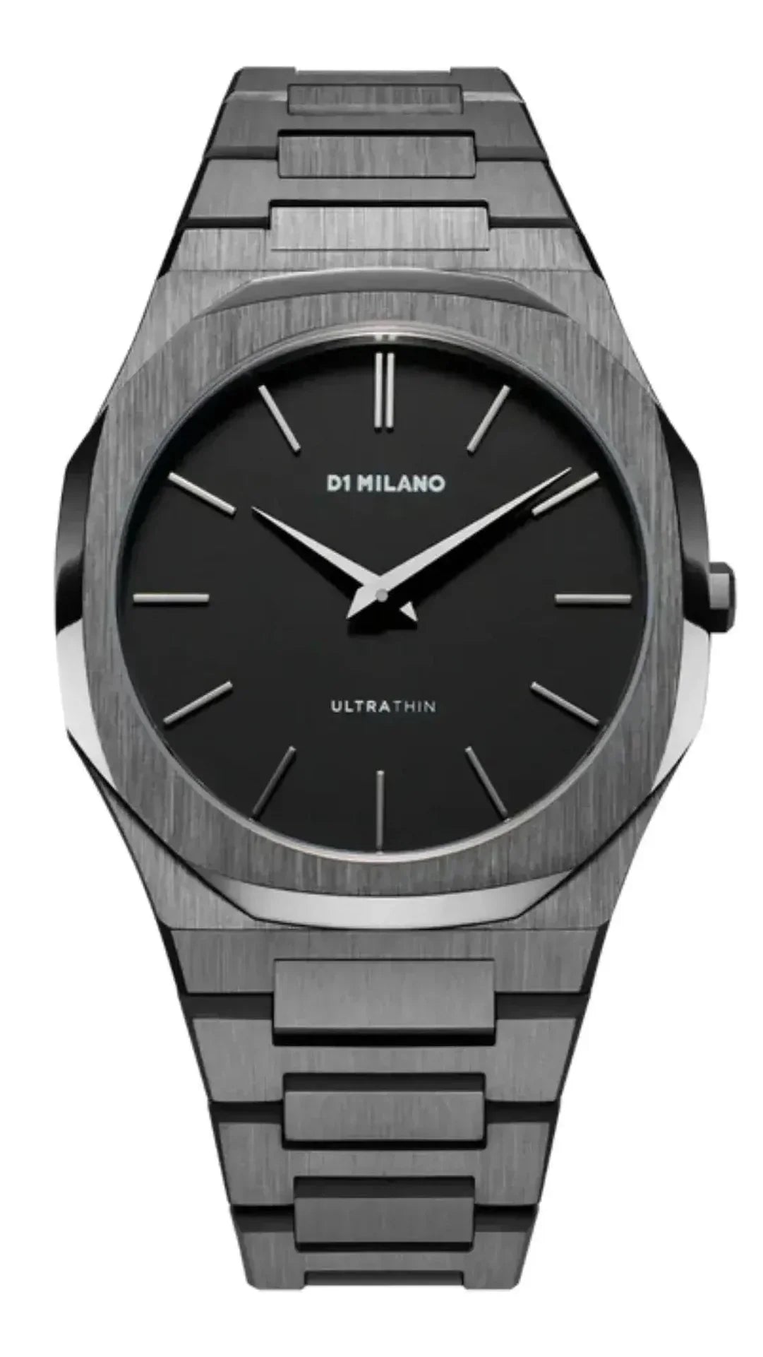 D1 Milano Ultra Thin Re-Gun Black Dial Gray Steel Strap Watch for Men - D1-UTBJ41
