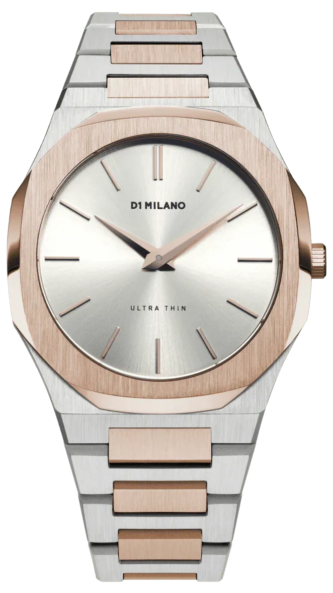 D1 Milano Ultra Thin Silver Dial Two Tone Strap Watch for Women - D1-UTBJ01
