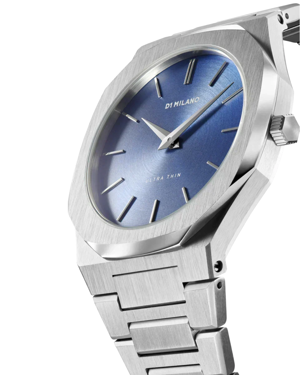 D1 Milano Ultra Thin Blue Dial Silver Steel Watch for Men - D1-UTBJ03