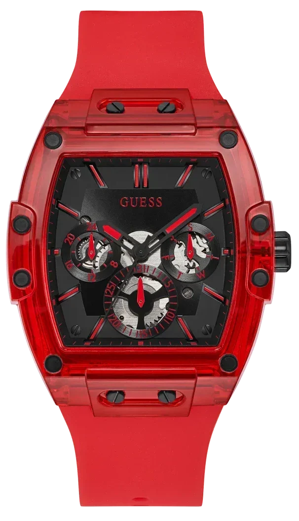 Guess Phoenix Multifunction Black Dial Red Rubber Strap Watch for Men - GW0203G5
