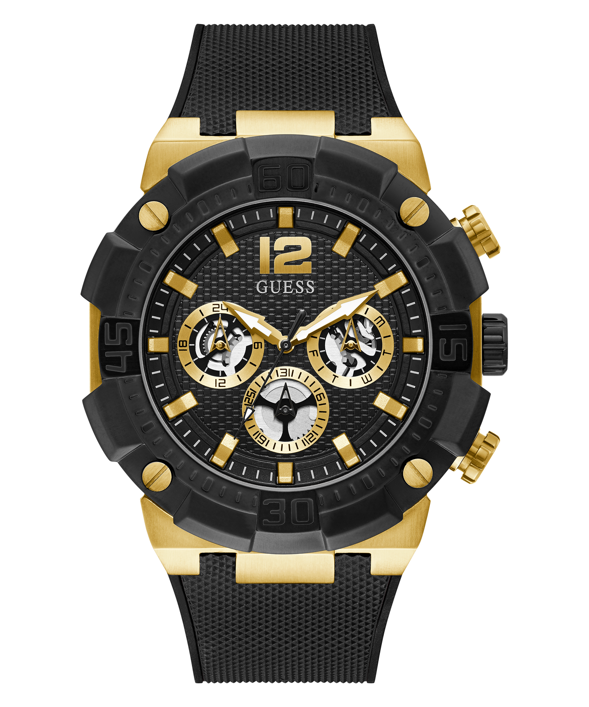 Guess Navigator Chronograph Black Dial Black Rubber Strap Watch for Men - GW0264G3