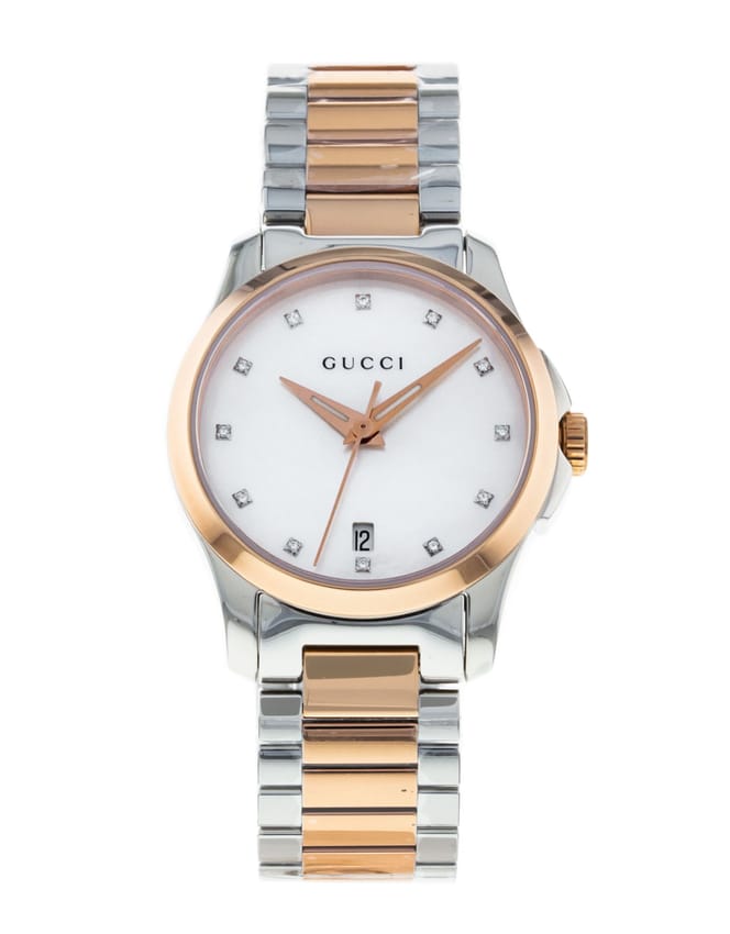 Gucci G Timeless Diamonds Mother of Pearl Dial Two Tone Steel Strap Watch For Women - YA126544