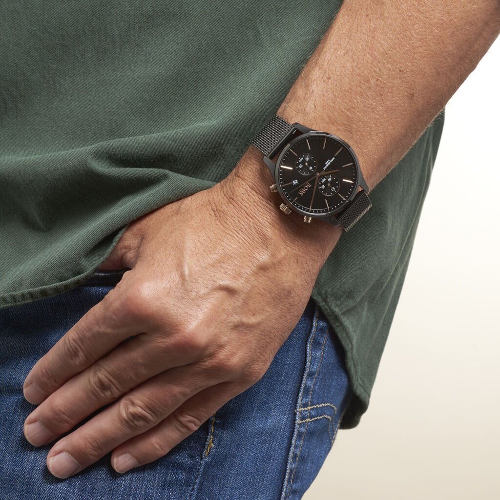 Hugo Boss Associate Chronograph Black Dial Black Mesh Bracelet Watch for Men - 1513811
