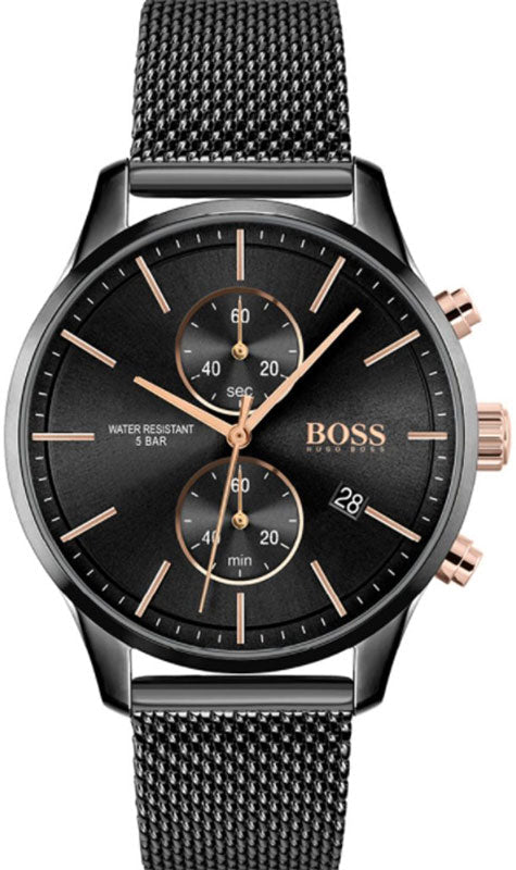 Hugo Boss Associate Chronograph Black Dial Black Mesh Bracelet Watch for Men - 1513811