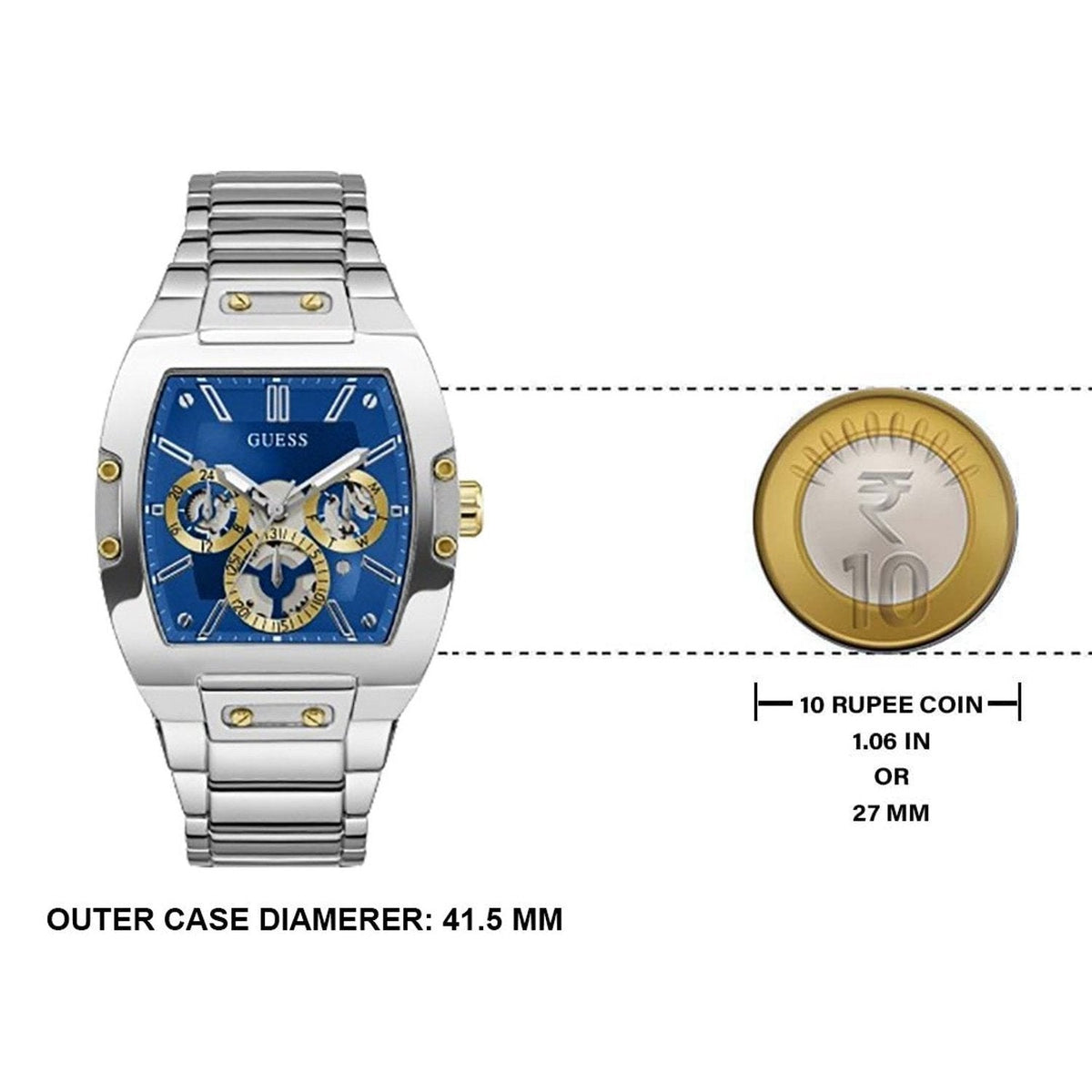 Guess Phoenix Multifunction Blue Dial Silver Steel Strap Watch For Men - GW0456G5