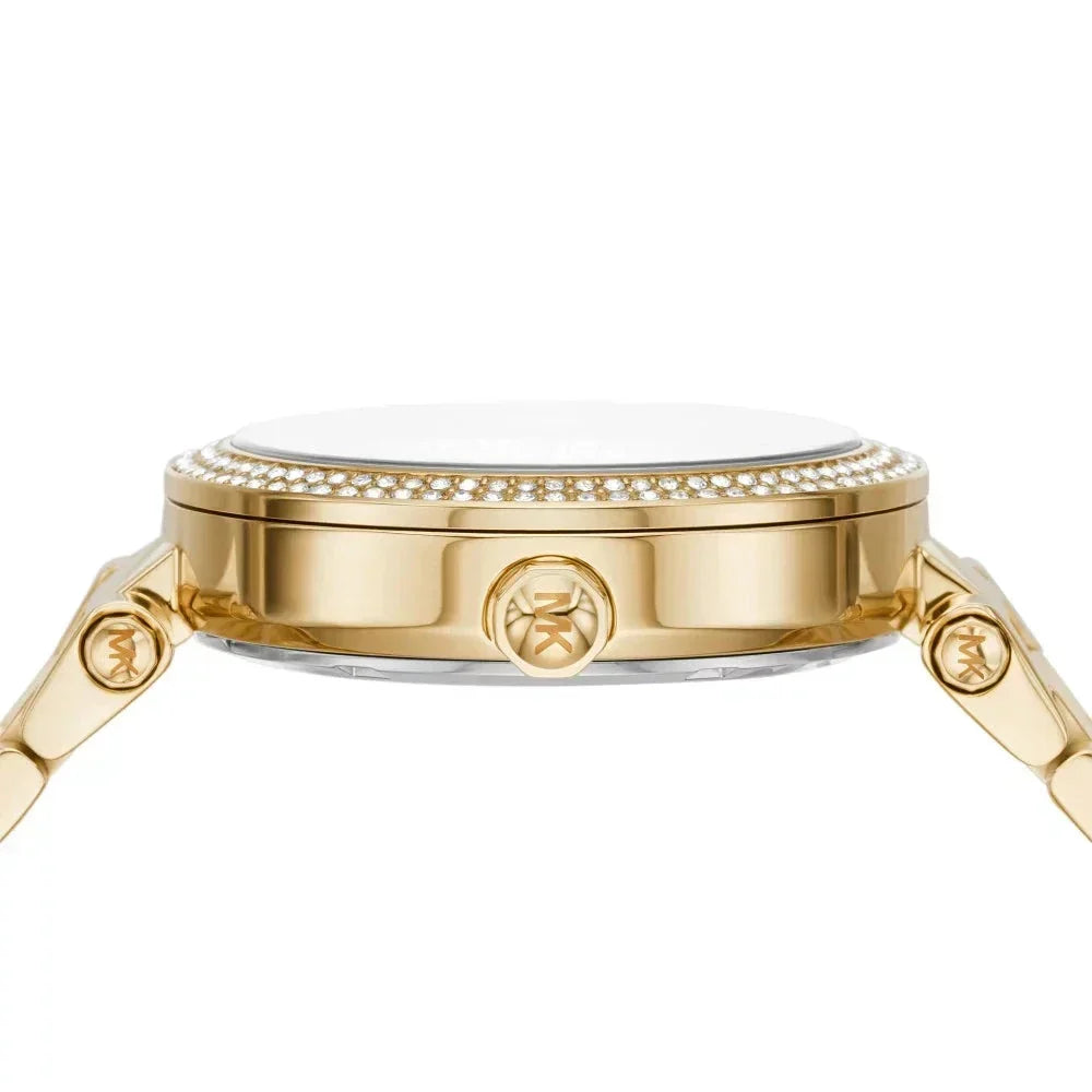 Michael Kors Parker Analog Crystals Gold Dial Gold Steel Strap Watch For Women - MK7283