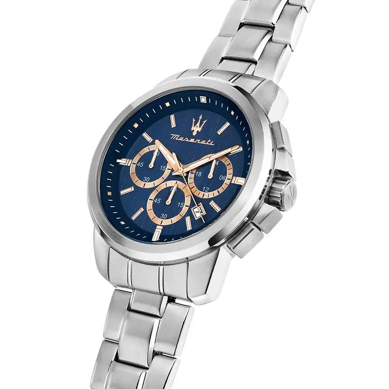Maserati Successo Chronograph Blue Dial Two Tone Steel Strap Watch For Men - R8873621008