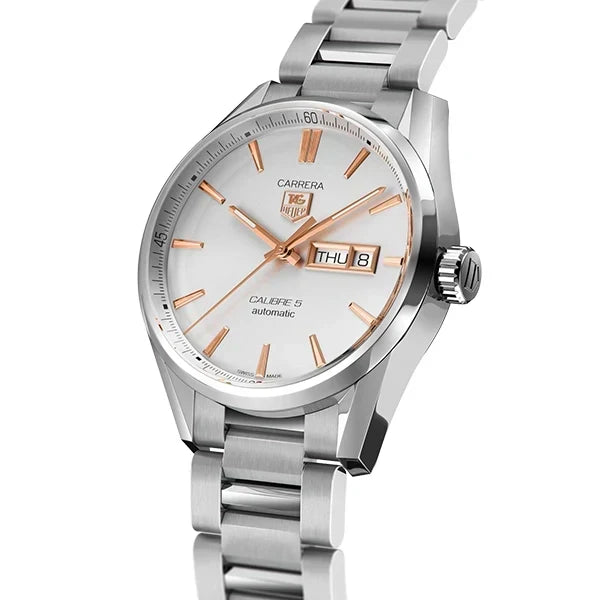 Tag Heuer Carrera Calibre 5 White Dial Silver Steel Strap Watch for Men - WAR201D.BA0723