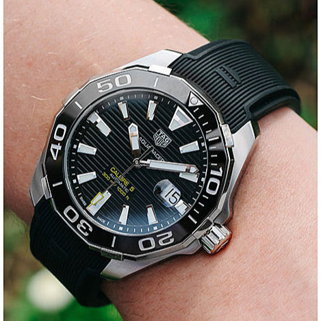 Tag Heuer Aquaracer Calibre 5 Automatic Black Dial Black Rubber Strap Watch for Men - WAY201A.FT6142