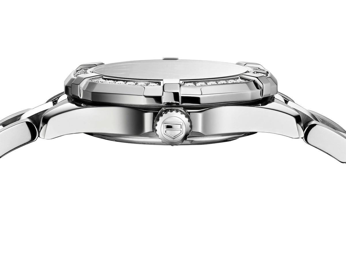 Tag Heuer Aquaracer Quartz Diamonds Black Dial Silver Steel Strap Watch for Women - WAY131P.BA0748