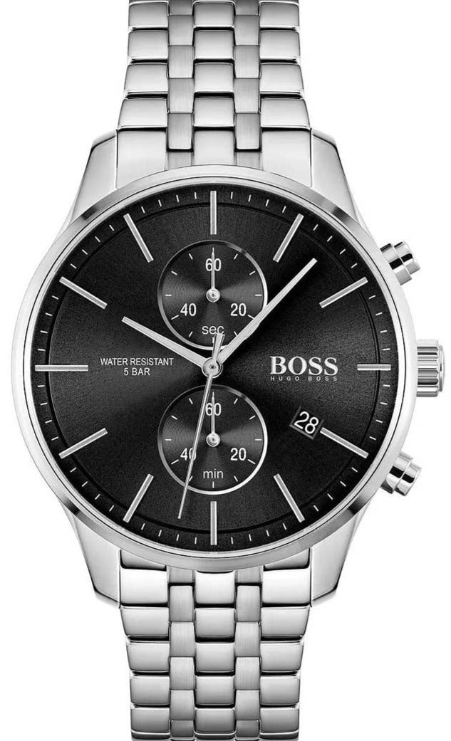Hugo Boss Associate Chronograph Black Dial Silver Steel Strap Watch for Men - 1513869