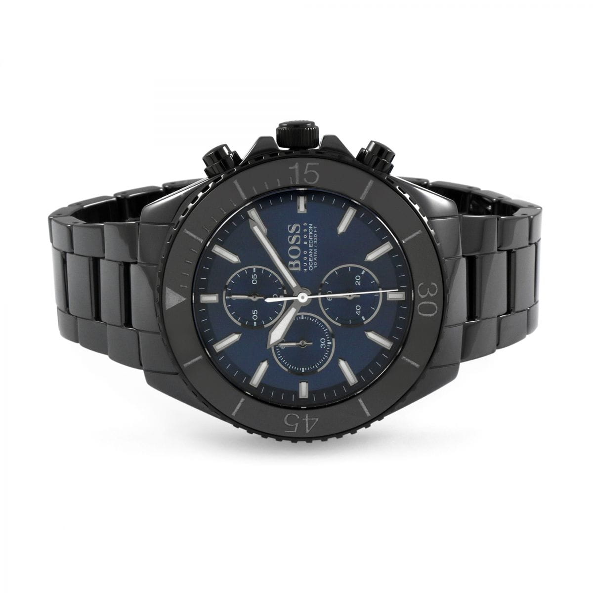 Hugo Boss Ocean Edition Chronograph Navy Blue Dial Black Steel Strap Watch for Men - 1513743