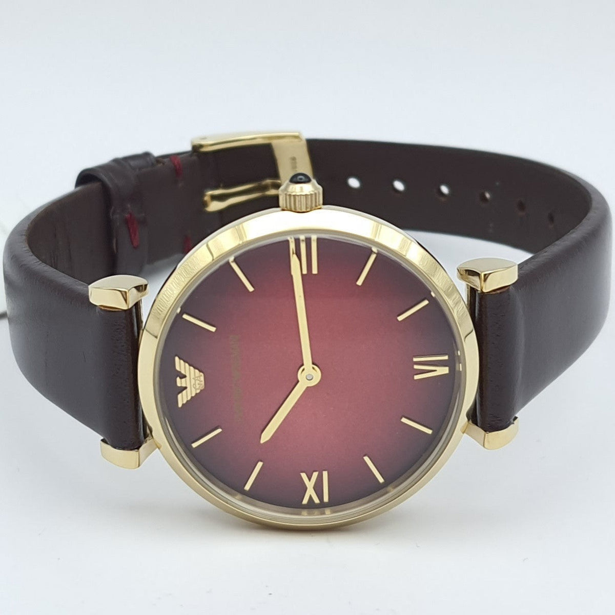 Emporio Armani Gianni T Bar Burgundy Dial Burgundy Leather Strap Watch For Women - AR1758