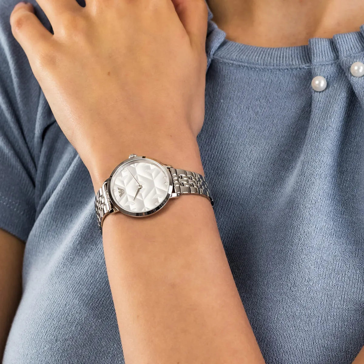 Emporio Armani Modern Silver Dial Silver Steel Strap Watch for Women - AR11213