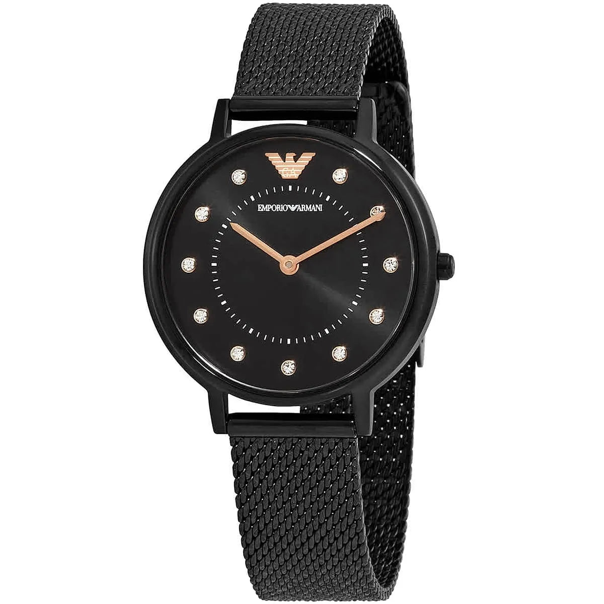 Emporio Armani Kappa Black Dial Black Mesh Strap Watch for Women - AR11252