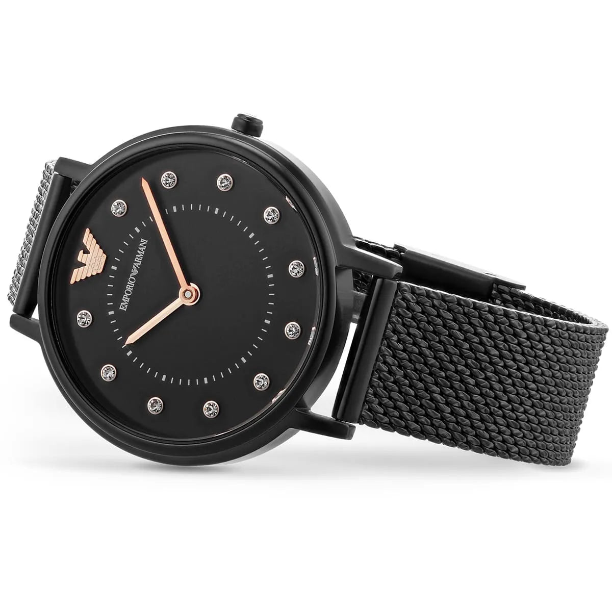 Emporio Armani Kappa Black Dial Black Mesh Strap Watch for Women - AR11252