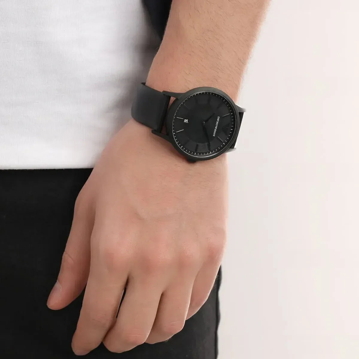 Emporio Armani Renato Black Dial Black Leather Strap Watch for Men - AR11276