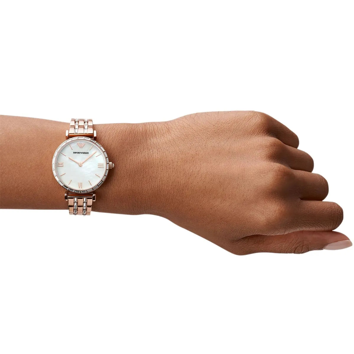 Emporio Armani Gianni T-Bar Mother of Pearl White Dial Two Tone Steel Watch for Women - AR11294
