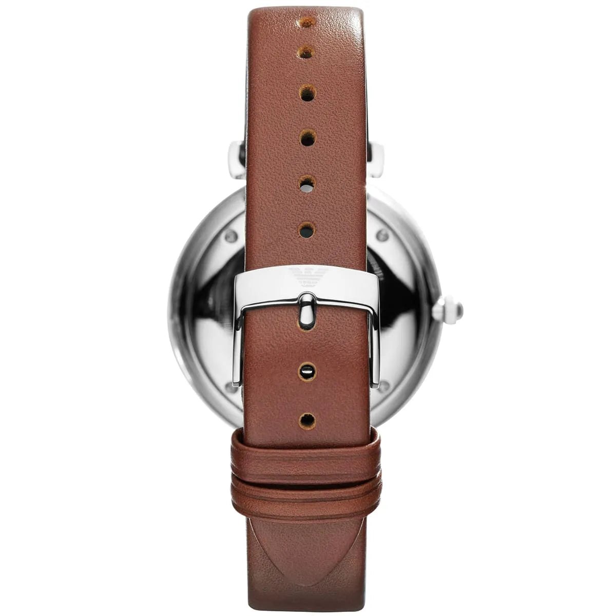 Emporio Armani Gianni Silver Dial Brown Leather Strap Watch for Men - AR1675