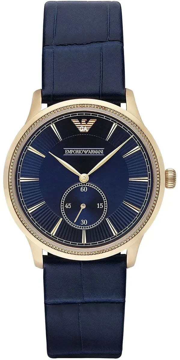 Emporio Armani Alpha Medium Blue Dial Blue Leather Strap Watch for Men - AR1848