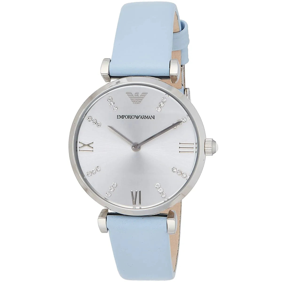 Emporio Armani Gianni T-Bar White Dial Blue Leather Strap Watch for Women - AR1928