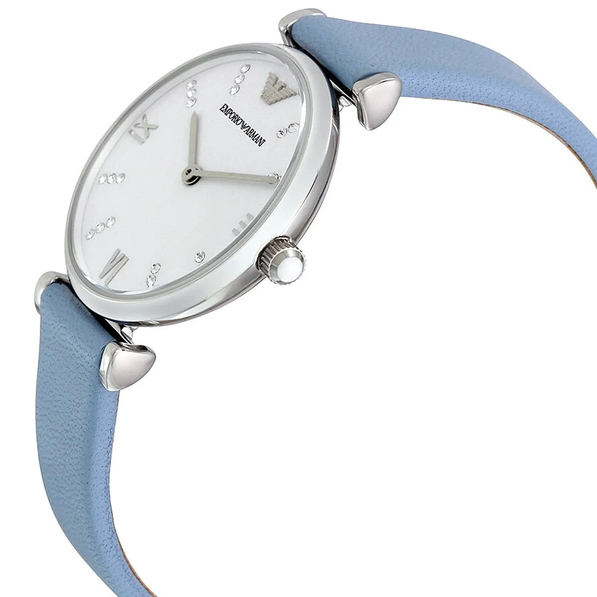Emporio Armani Gianni T-Bar White Dial Blue Leather Strap Watch for Women - AR1928