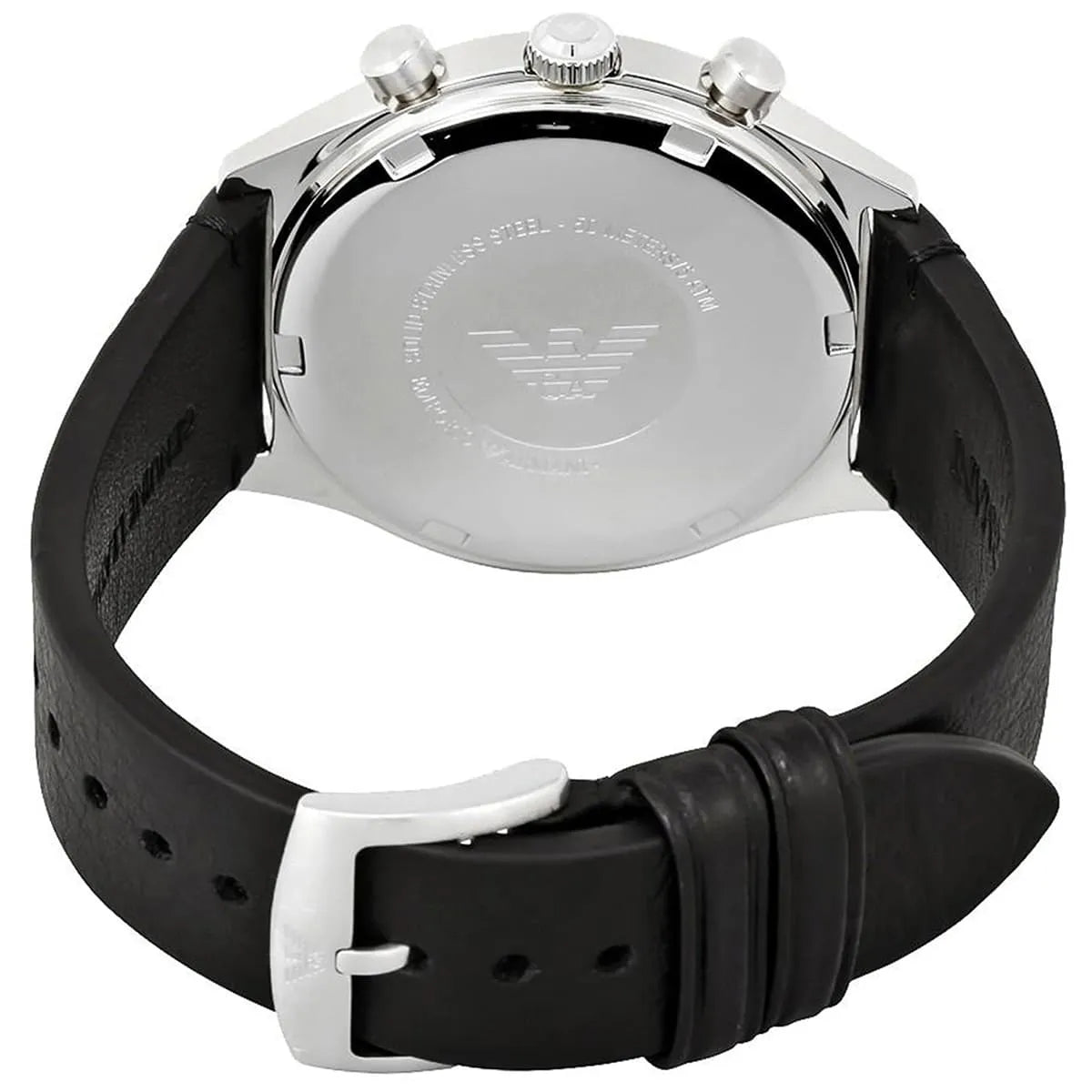 Emporio Armani Zeta Chronograph Black Dial Black Leather Strap Watch for Men - AR1975