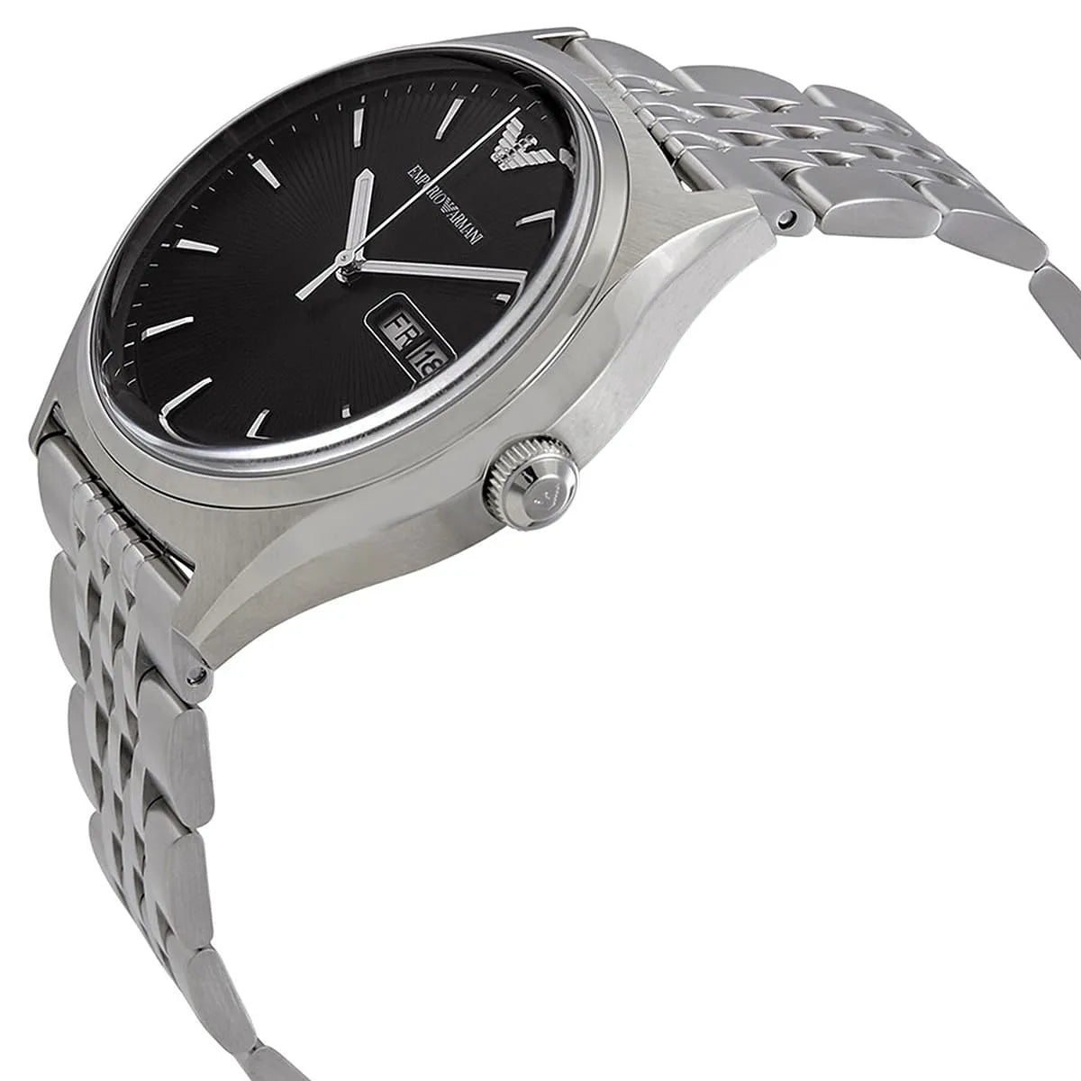 Emporio Armani Zeta Black Dial Silver Steel Strap Watch for Men - AR1977