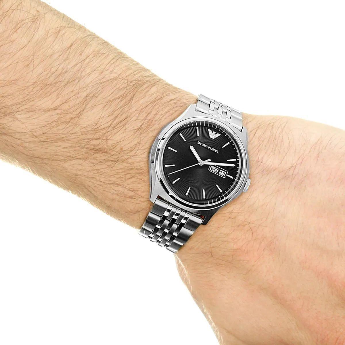 Emporio Armani Zeta Black Dial Silver Steel Strap Watch for Men - AR1977