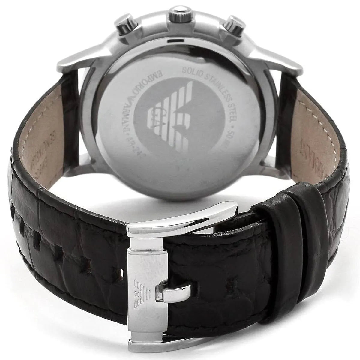 Emporio Armani Renato Chronograph Silver Dial Black Leather Strap Watch for Men - AR2436