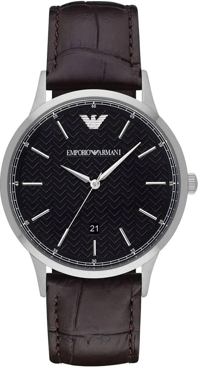 Emporio Armani Renato Large Black Dial Brown Leather Strap Watch for Men - AR2480