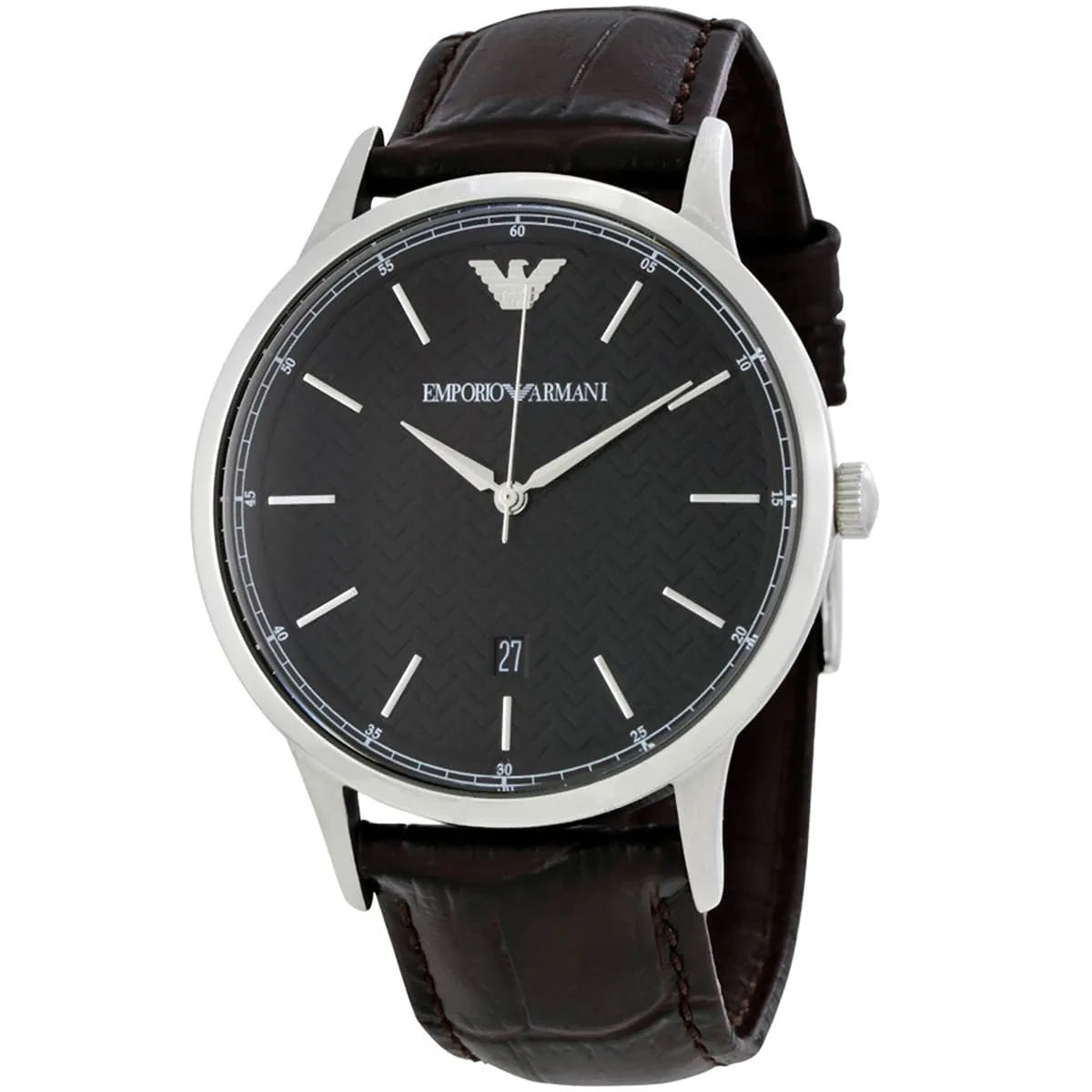 Emporio Armani Renato Large Black Dial Brown Leather Strap Watch for Men - AR2480