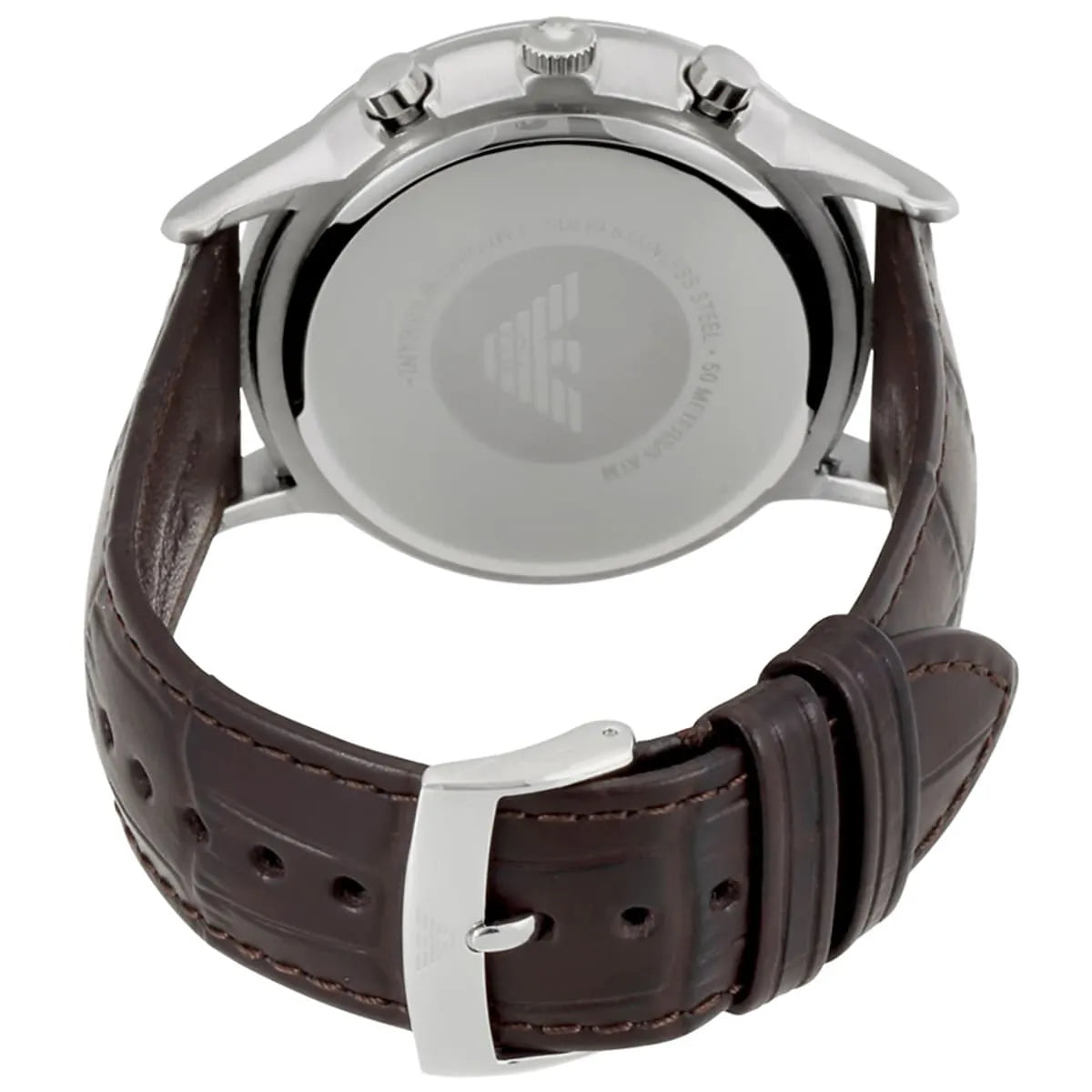 Emporio Armani Renato Chronograph Blue Dial Black Leather Strap Watch for Men  - AR2494