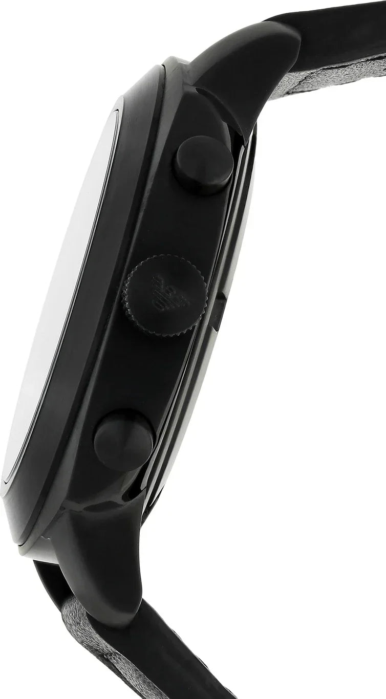 Emporio Armani Sportivo Chronograph Black Dial Black Leather Strap Watch for Men - AR6061