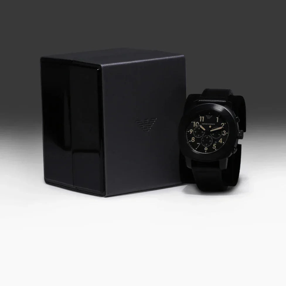 Emporio Armani Sportivo Chronograph Black Dial Black Leather Strap Watch for Men - AR6061