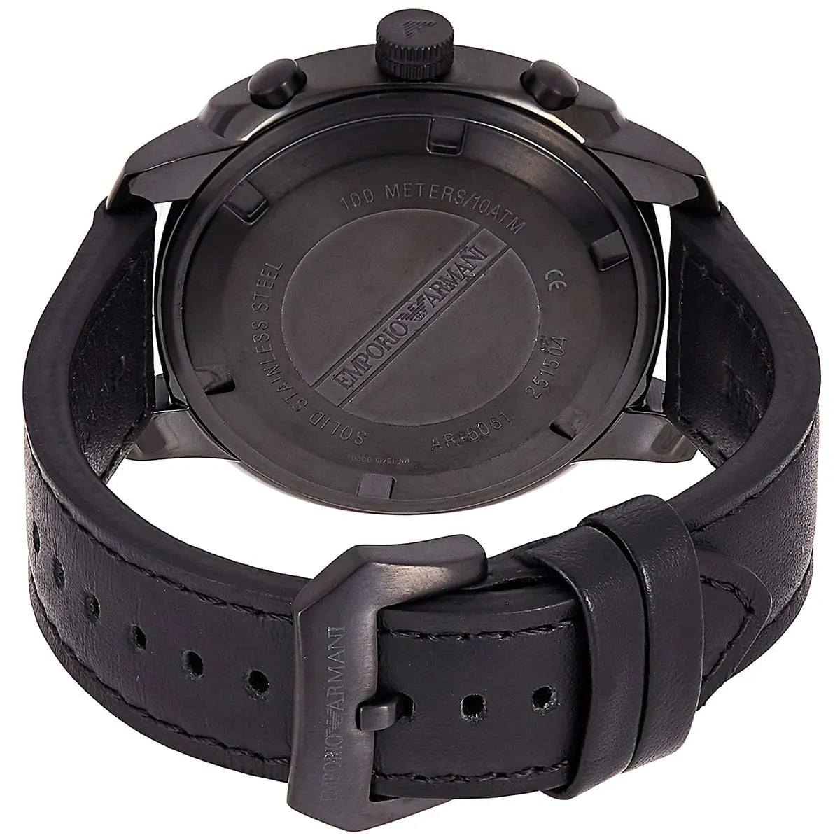 Emporio Armani Sportivo Chronograph Black Dial Black Leather Strap Watch for Men - AR6061