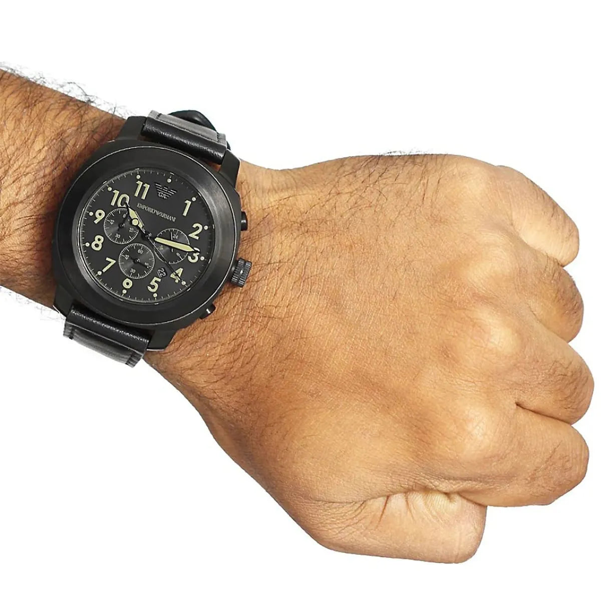 Emporio Armani Sportivo Chronograph Black Dial Black Leather Strap Watch for Men - AR6061