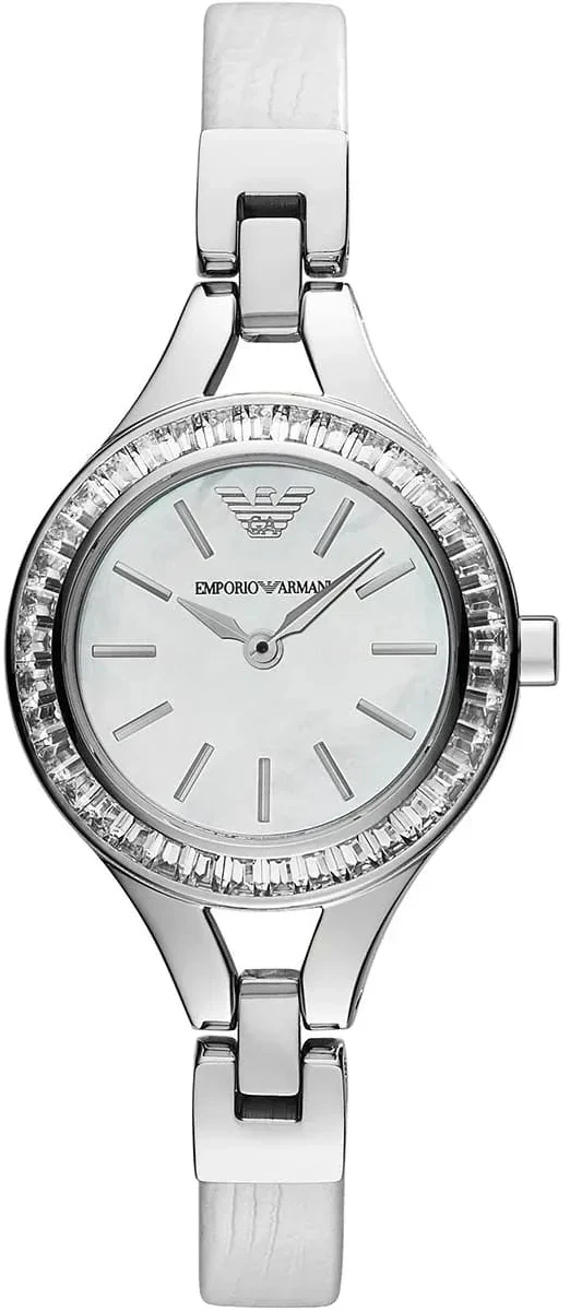Emporio Armani Chiara Mother of Pearl Dial White Leather Strap Watch for Women - AR7353