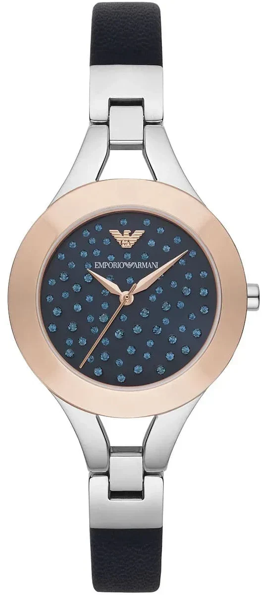 Emporio Armani Chiara Two Tone Dial Black Leahter Strap Watch for Women  - AR7436