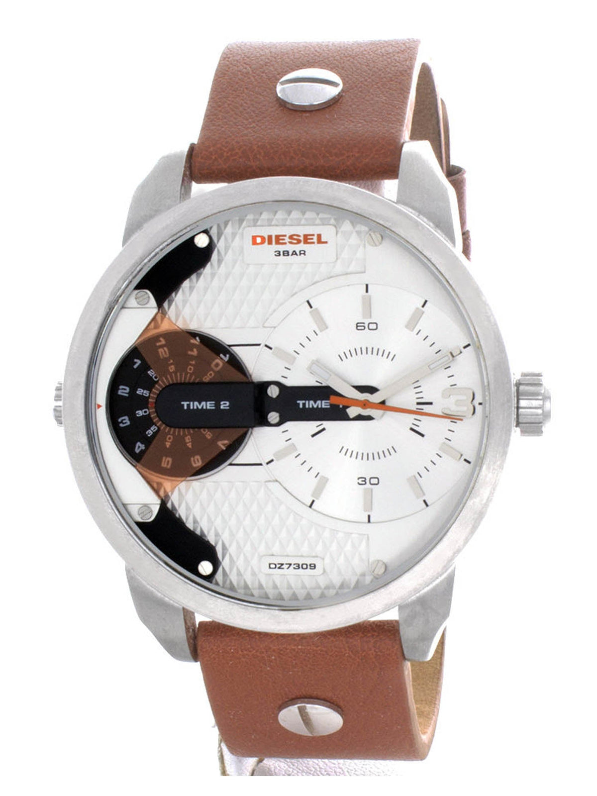Diesel Mini Daddy Silver Dial Brown Leather Strap Watch For Men - DZ7309