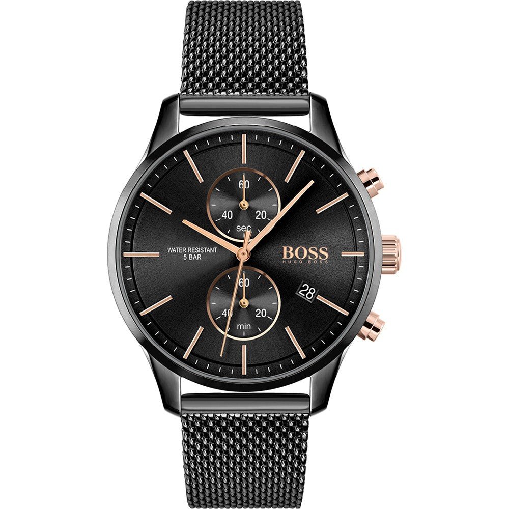 Hugo Boss Associate Chronograph Black Dial Black Mesh Bracelet Watch for Men - 1513769