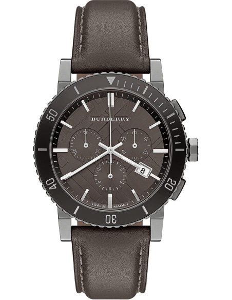  Shop Authentic Burberry The City Chronograph Ion Plated Grey Dial Grey Leather Strap Watch for Men - BU9384 - Luxxuri