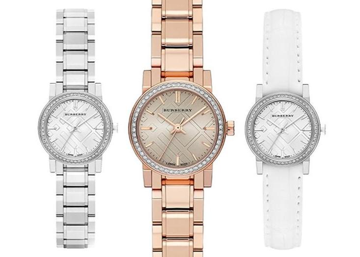 Burberry The City Diamonds Silver Dial White Leather Strap Watch for Women - BU9221