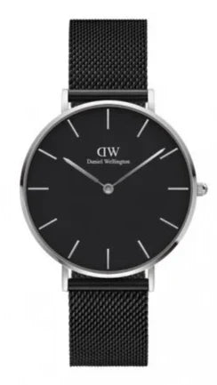 Daniel Wellington Petite Ashfield Black Dial Black Mesh Strap Watch For Women - DW00100308